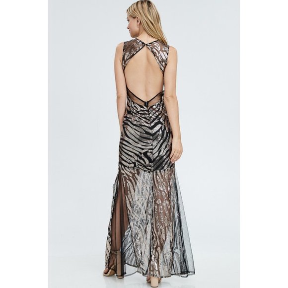 Rose Gold Sequins Mesh Mermaid Maxi Dress - Picture 5 of 5